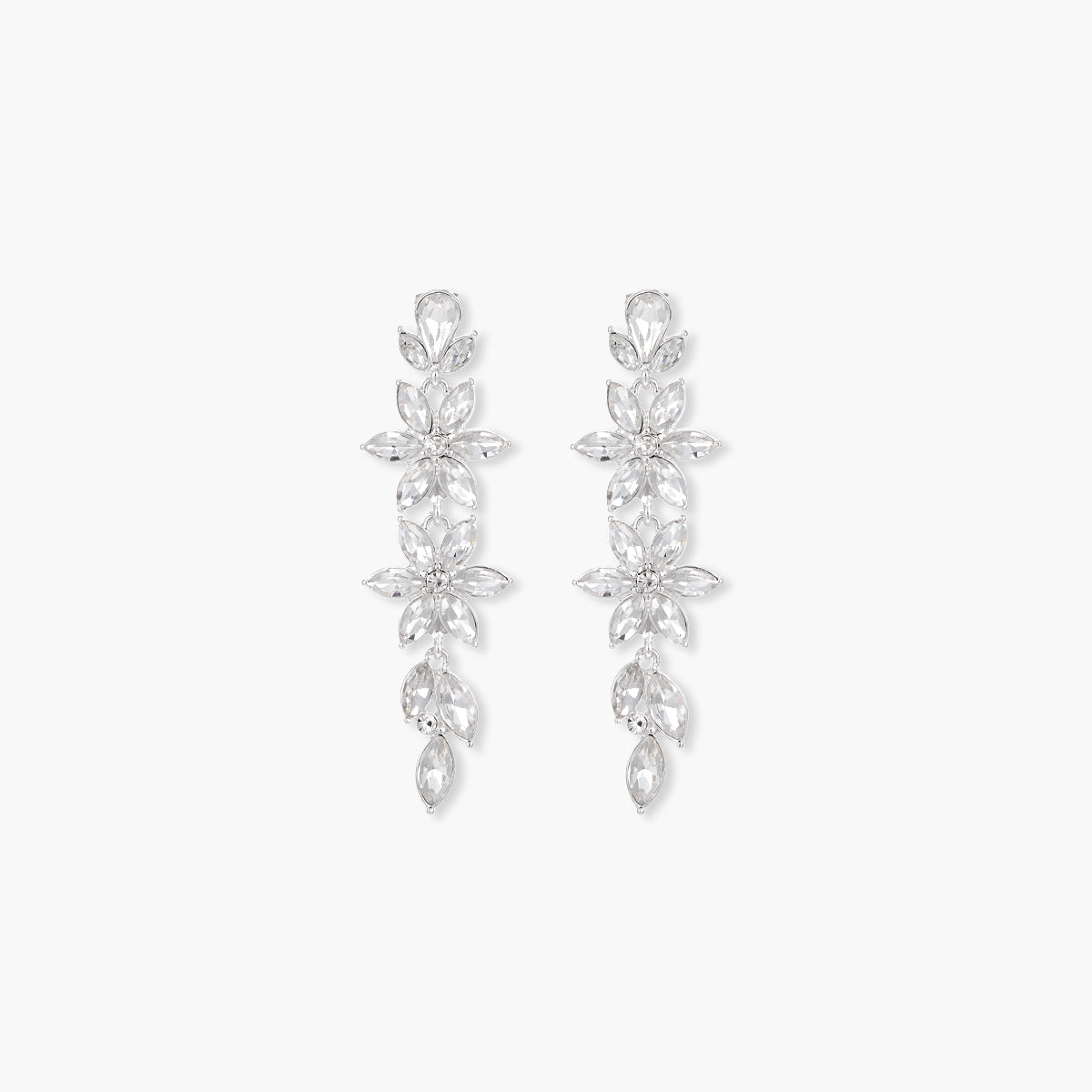 Boucles d'oreilles clips - fleurs pendantes strassées