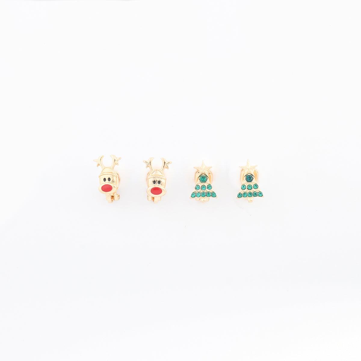 Boucles d'oreilles clips - Set x2 paires de puces d'oreilles rennes et sapins