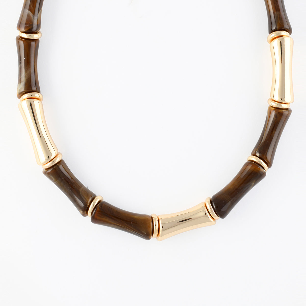 Collier tube effet bambou marron et doré