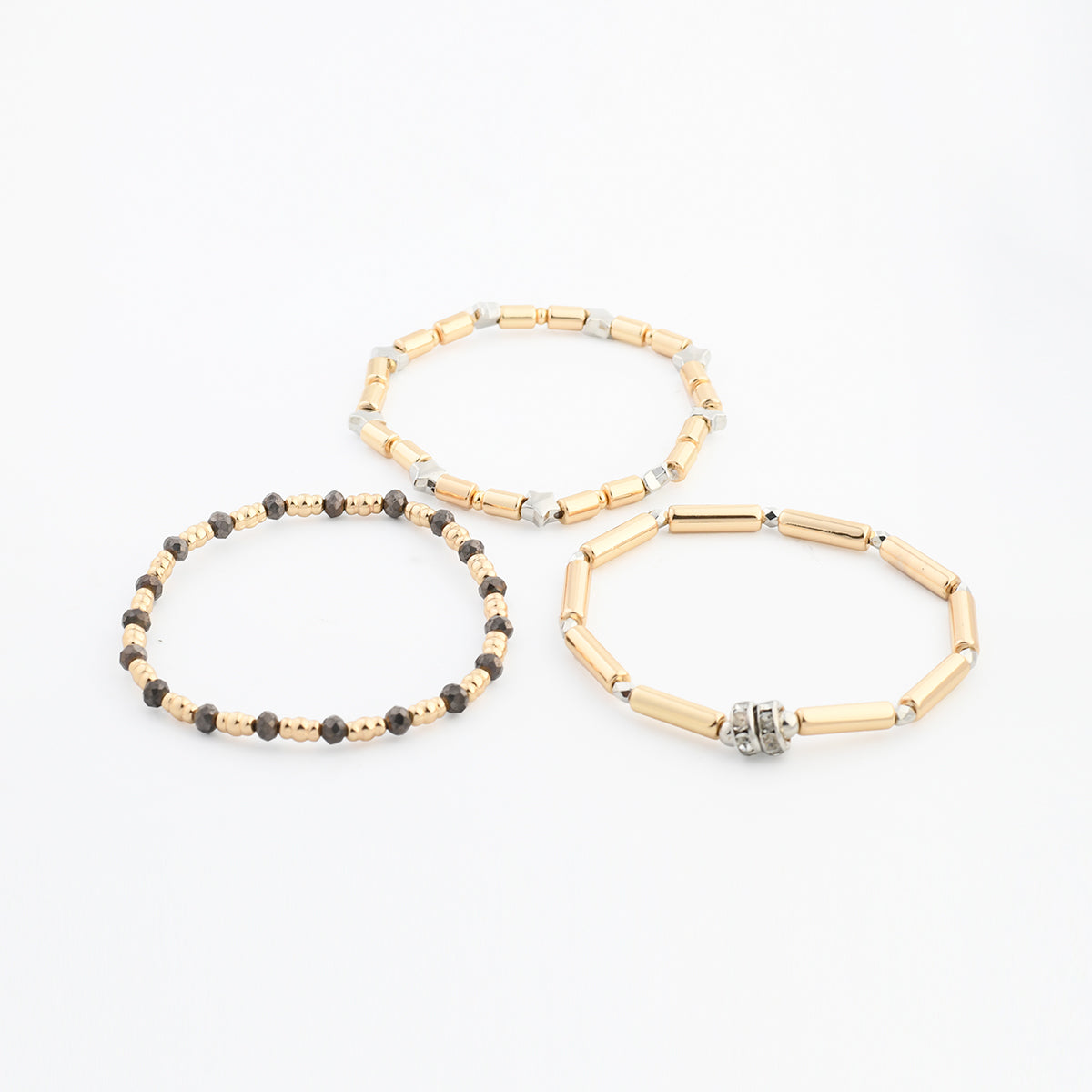 Set de 3 bracelets perles fantaisie dorées