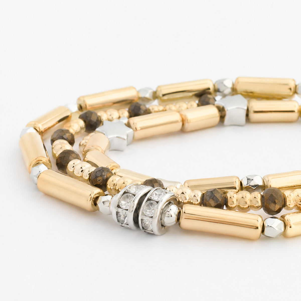 Set de 3 bracelets perles fantaisie dorées