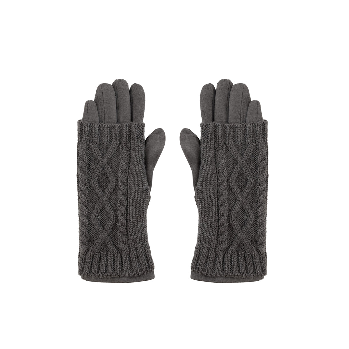 Gants gris avec mitaines en maille torsadé