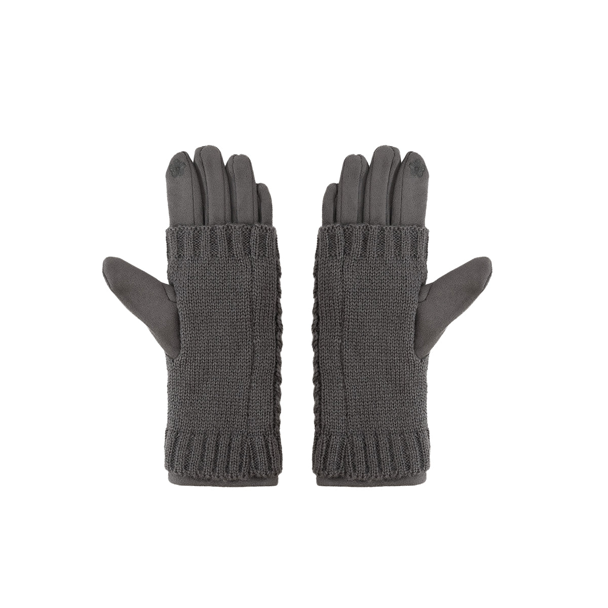 Gants gris avec mitaines en maille torsadé
