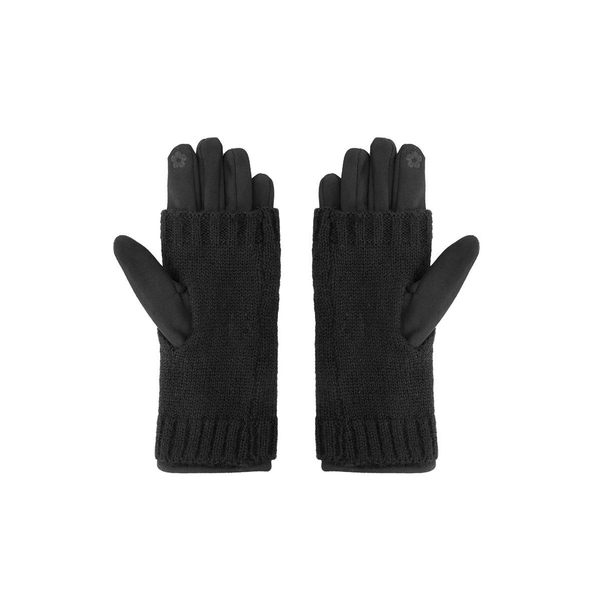 Gants noirs avec mitaines en maille torsadée
