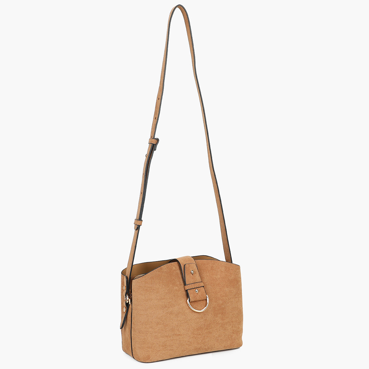 Sac seau à bandoulière effet suédé beige