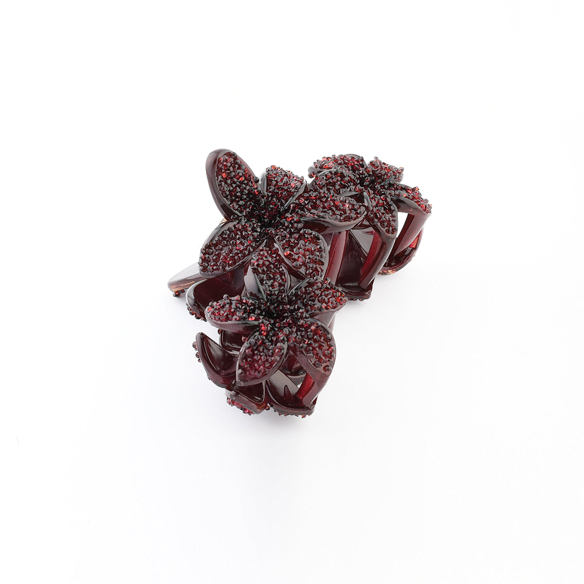Pince à cheveux fleurs bordeaux à strass
