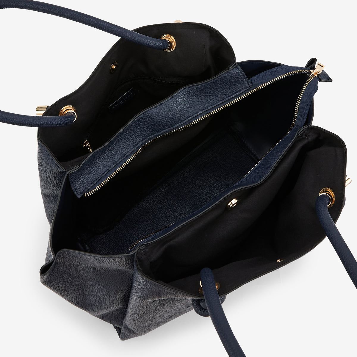 Sac cabas en simili cuir grainé bleu marine