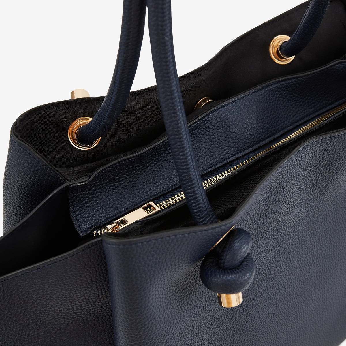 Sac cabas en simili cuir grainé bleu marine