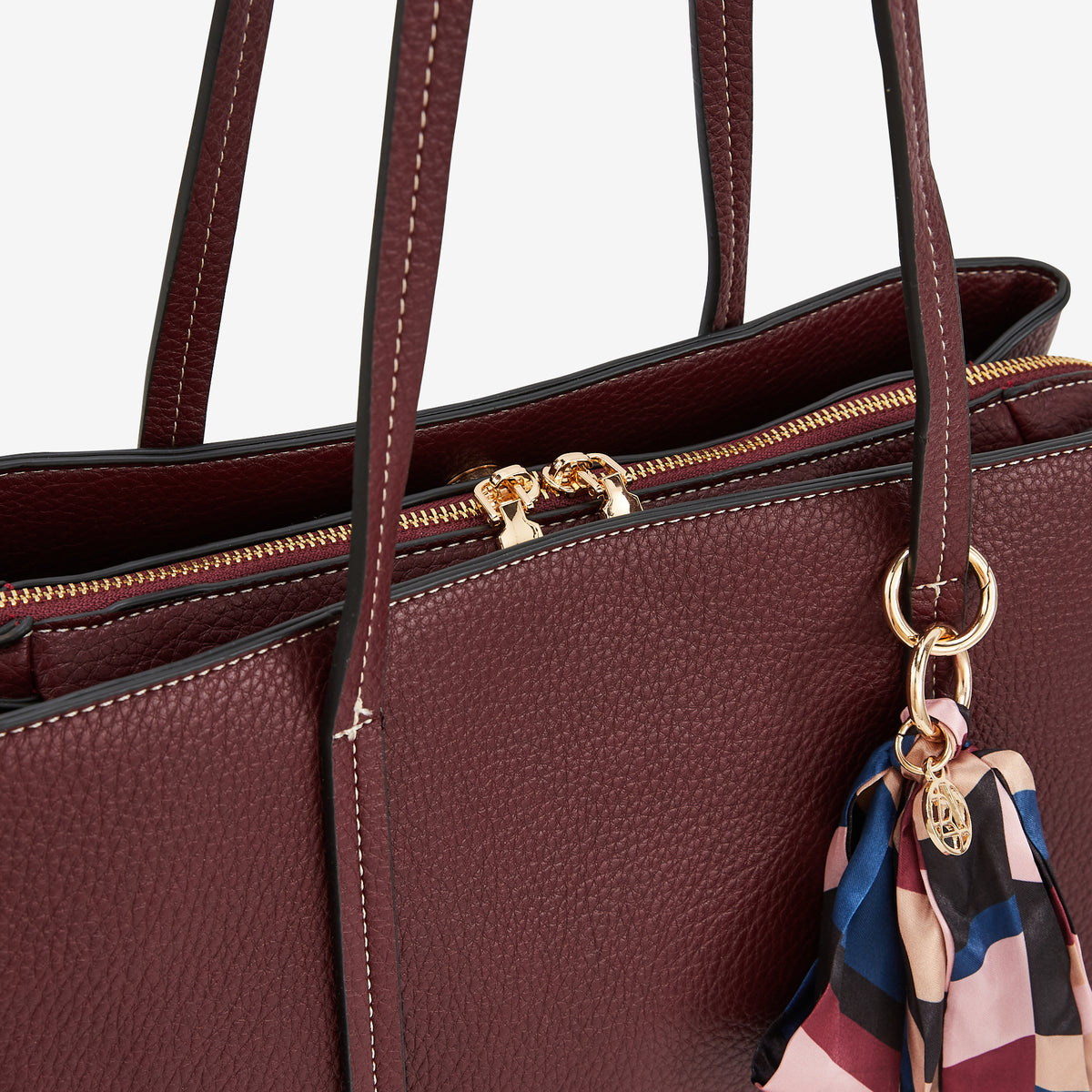 Sac porté épaule effet cuir grainé bordeaux
