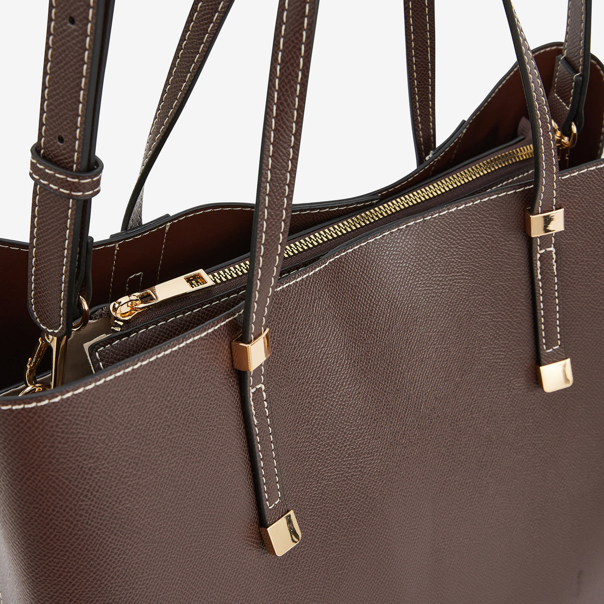 Grand sac à main effet grainé marron