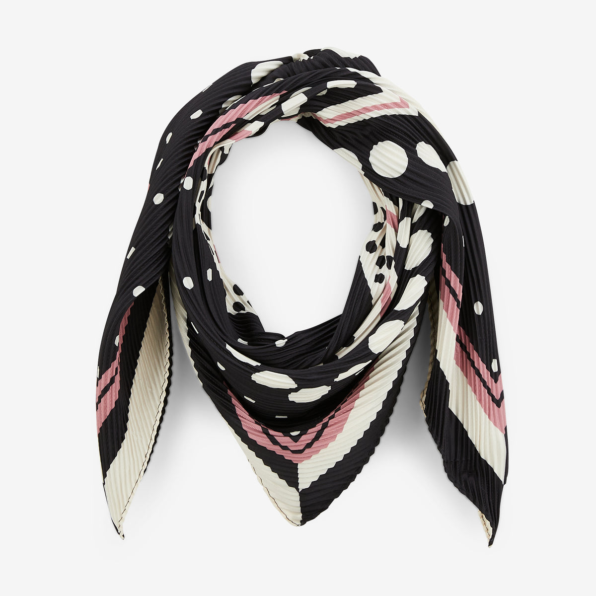 Foulard carré plissé à motif pois rose et noir