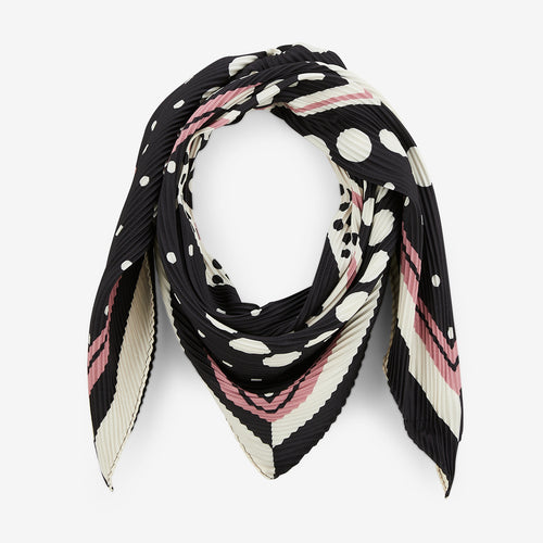 FOULARD CARRÉ PLISSÉ À MOTIF POIS ROSE ET NOIR