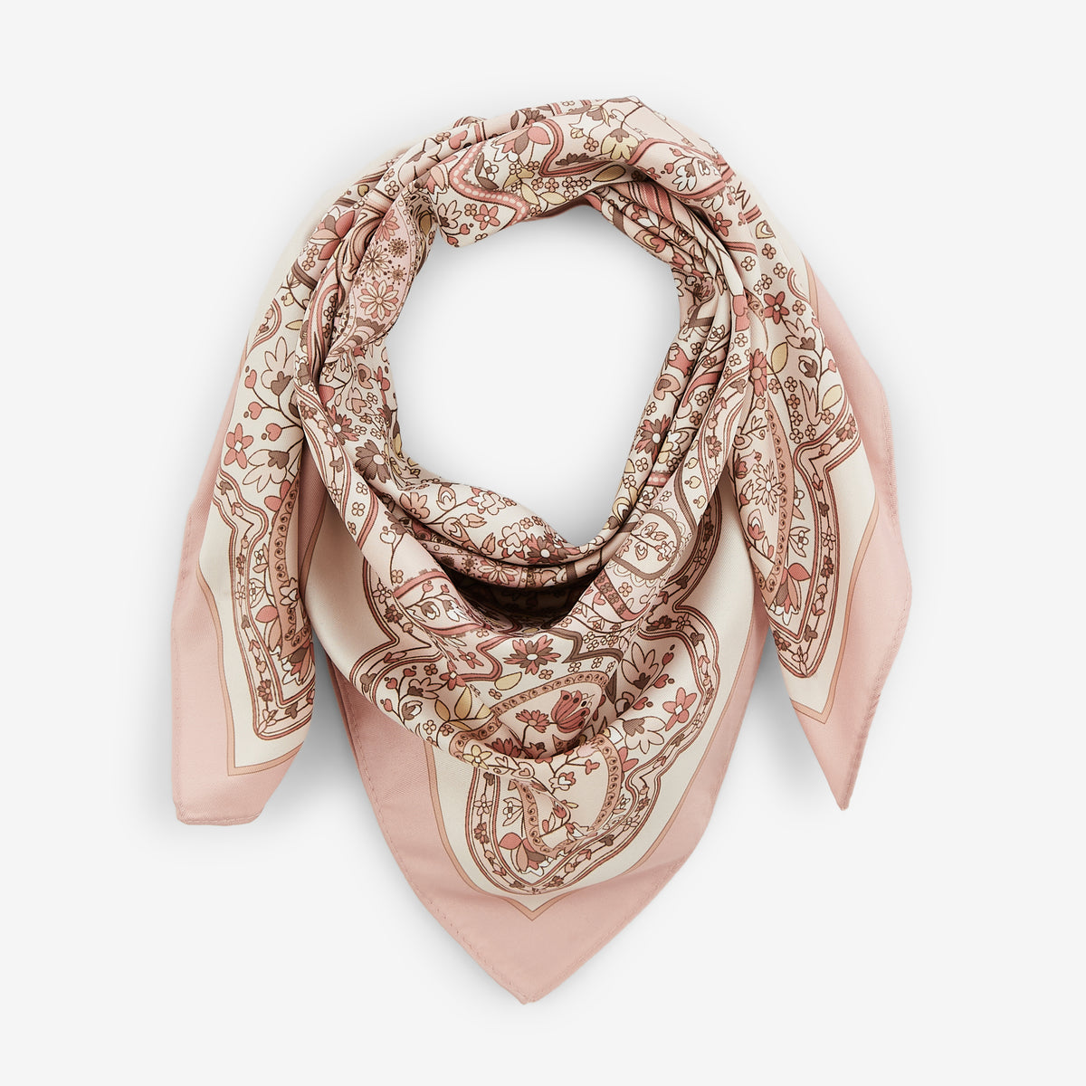 Foulard carré motif paisley rose