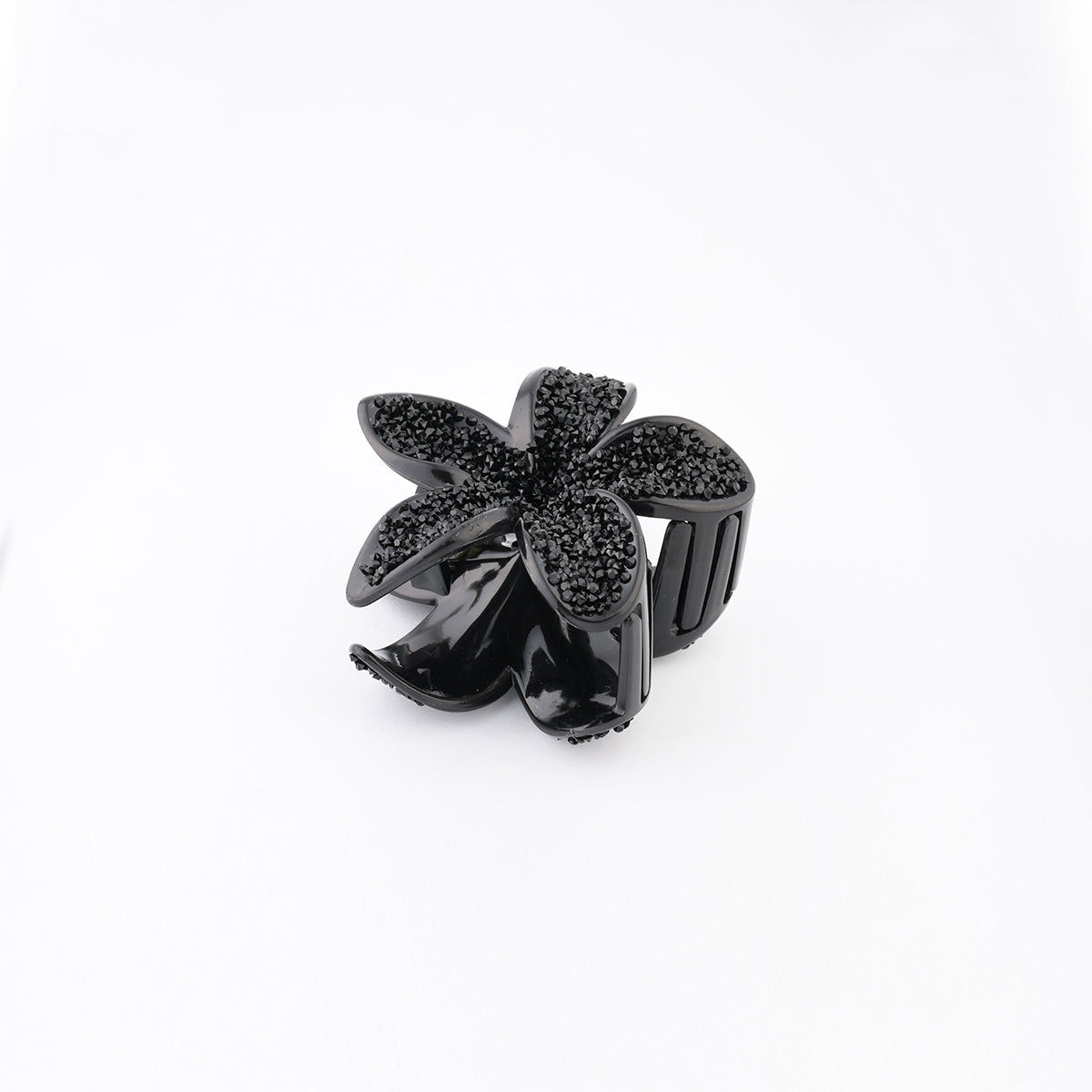Pince à cheveux fleur noire à strass