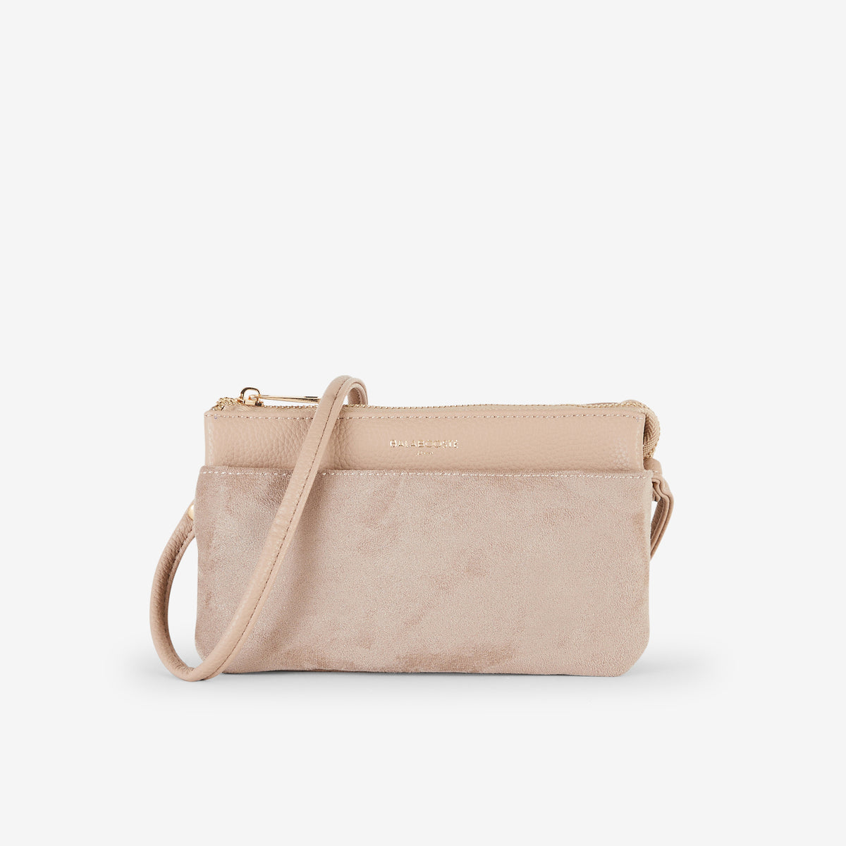 Sac multipoches beige bi matière en suédine et simili cuir grainé