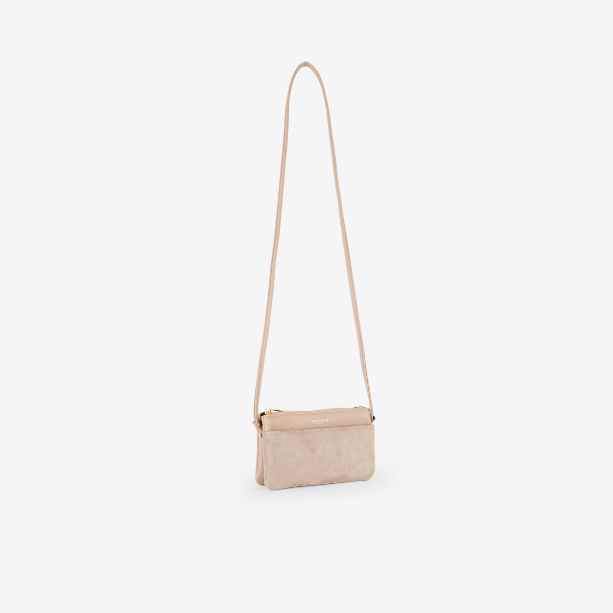 Sac multipoches beige bi matière en suédine et simili cuir grainé