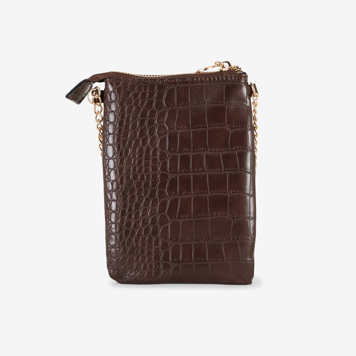 Pochette de téléphone marron effet crocodile