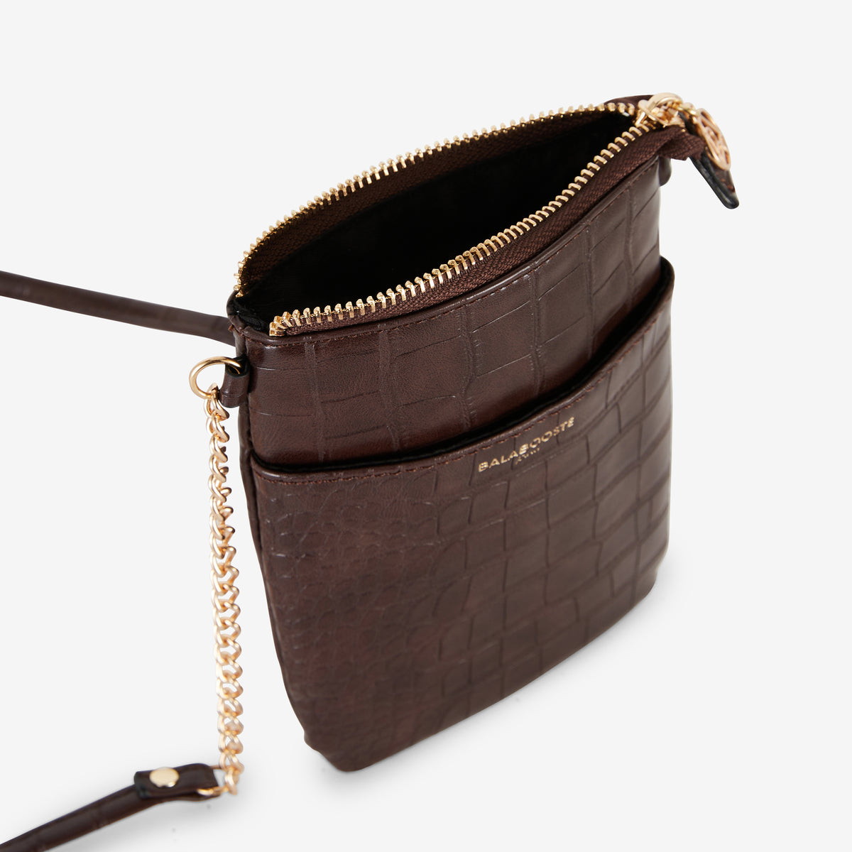 Pochette de téléphone marron effet crocodile
