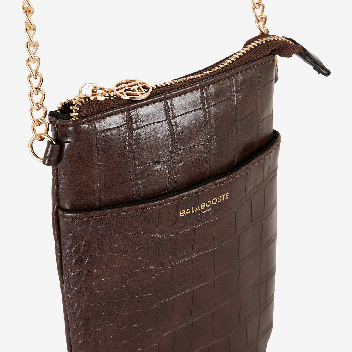 Pochette de téléphone marron effet crocodile