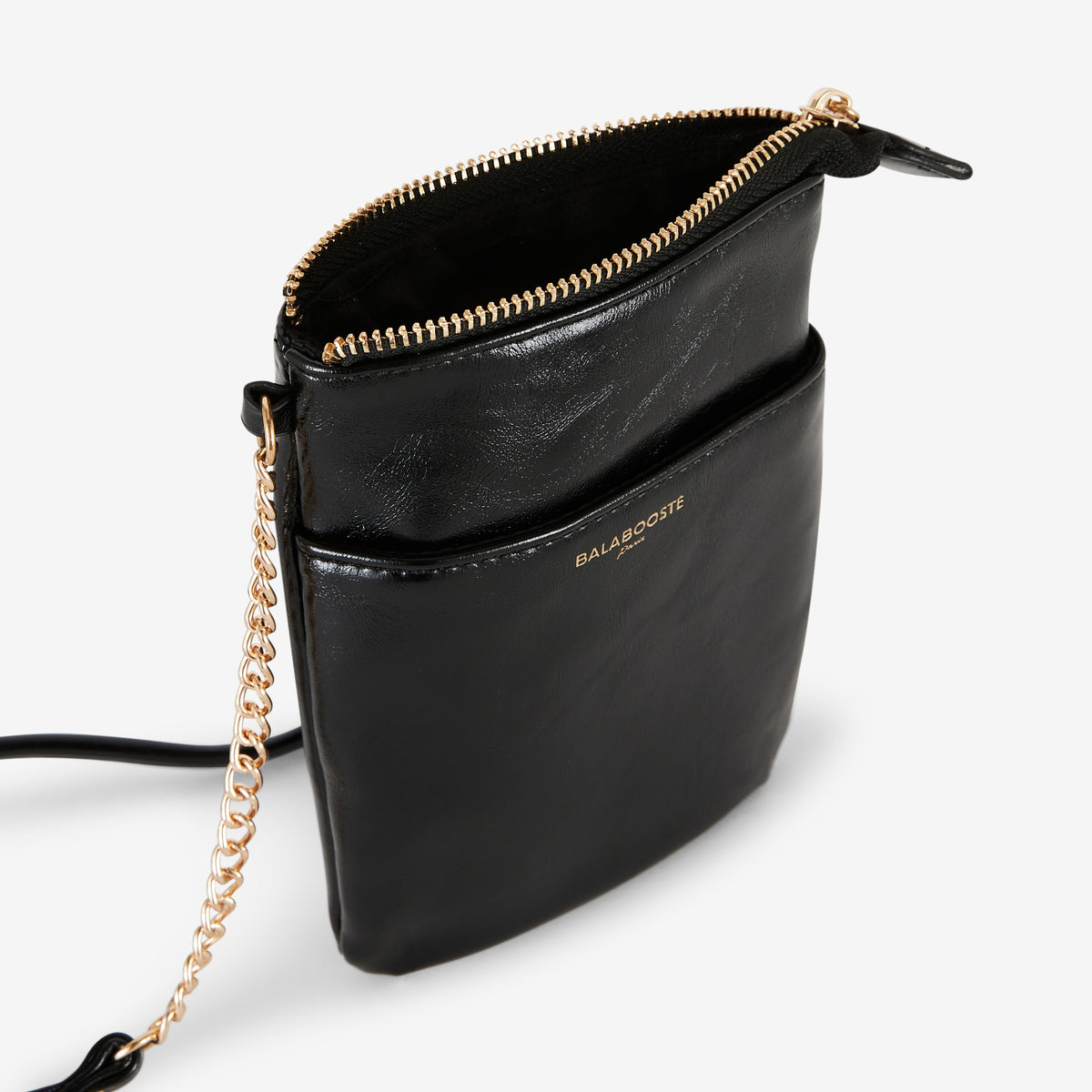 Pochette de téléphone effet cuir brillant noir