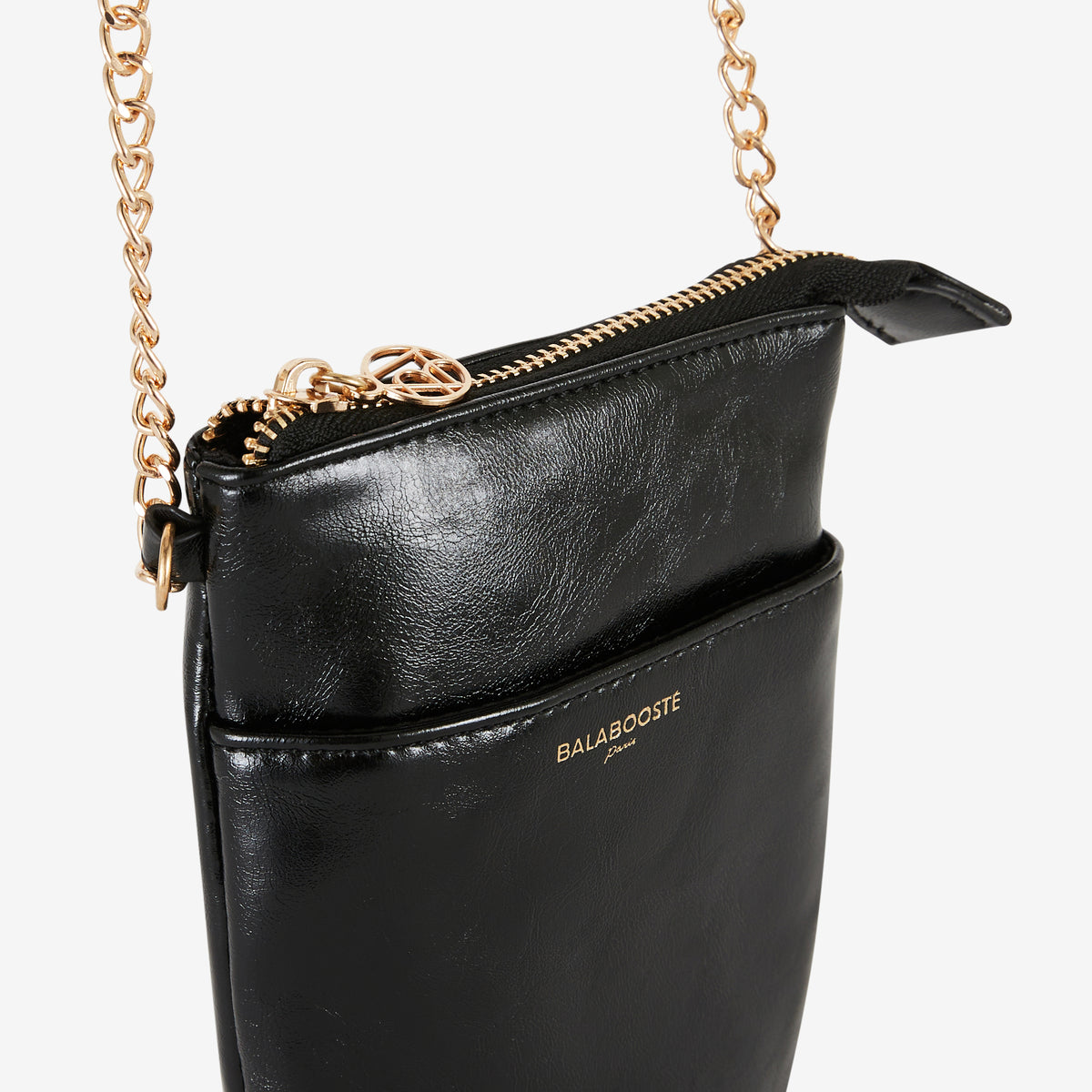 Pochette de téléphone effet cuir brillant noir