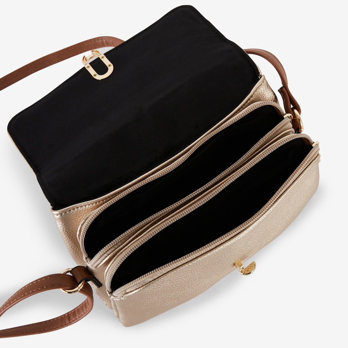 Pochette à bandoulière effet grainé doré