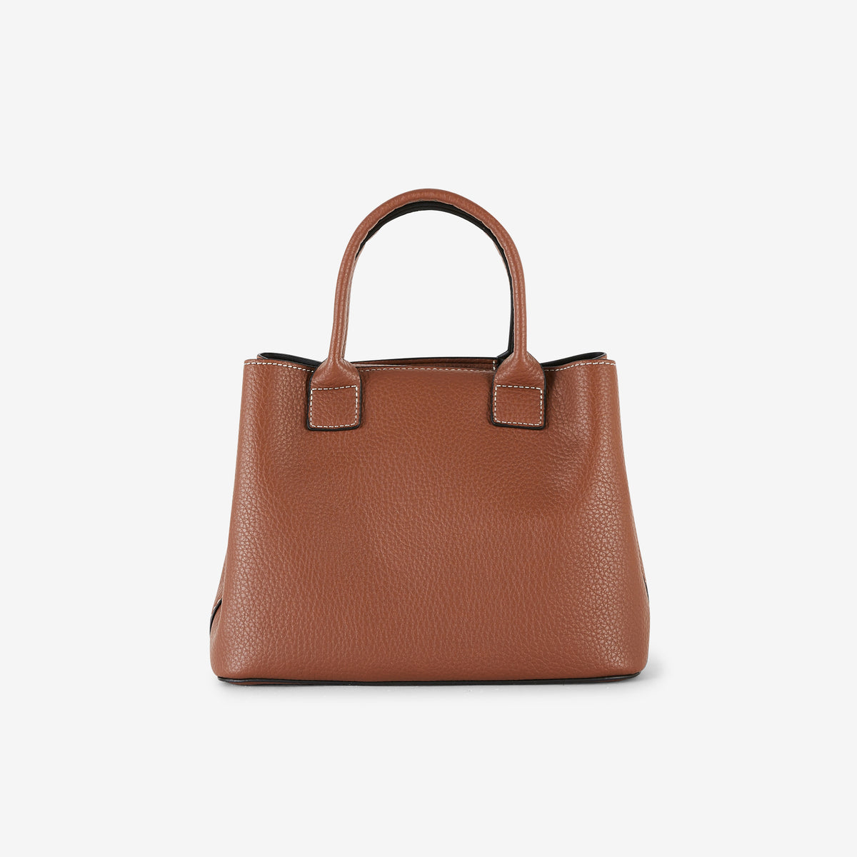 Sac à main cognac effet grainé avec surpiqûres