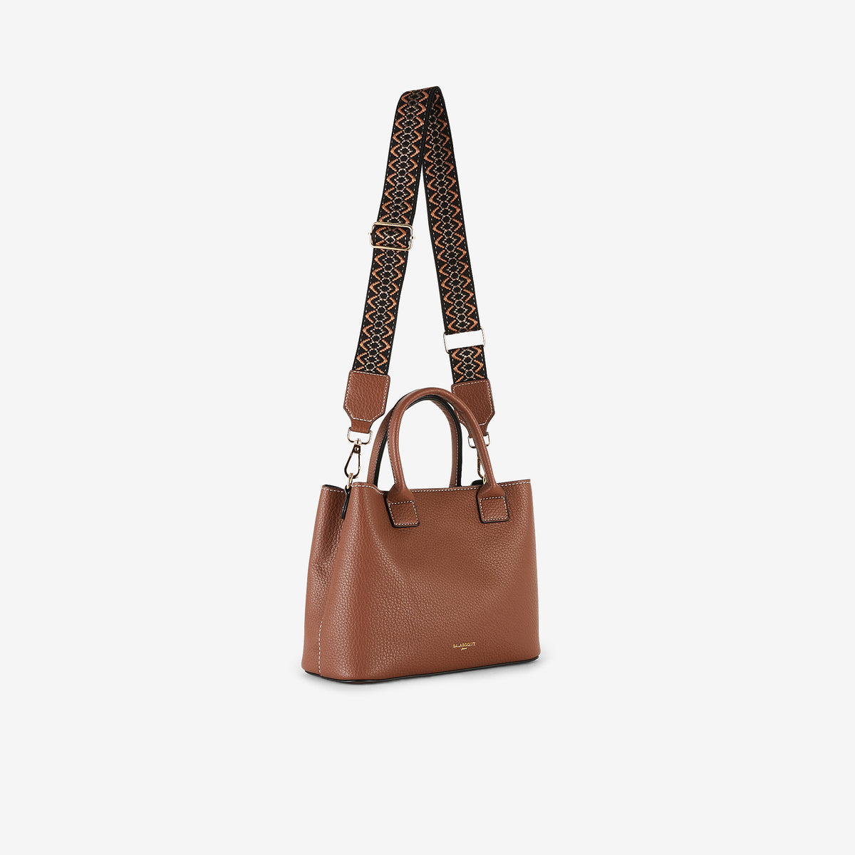 Sac à main cognac effet grainé avec surpiqûres
