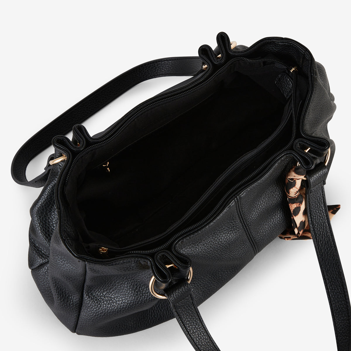 Sac porté épaule en simili cuir grainé noir