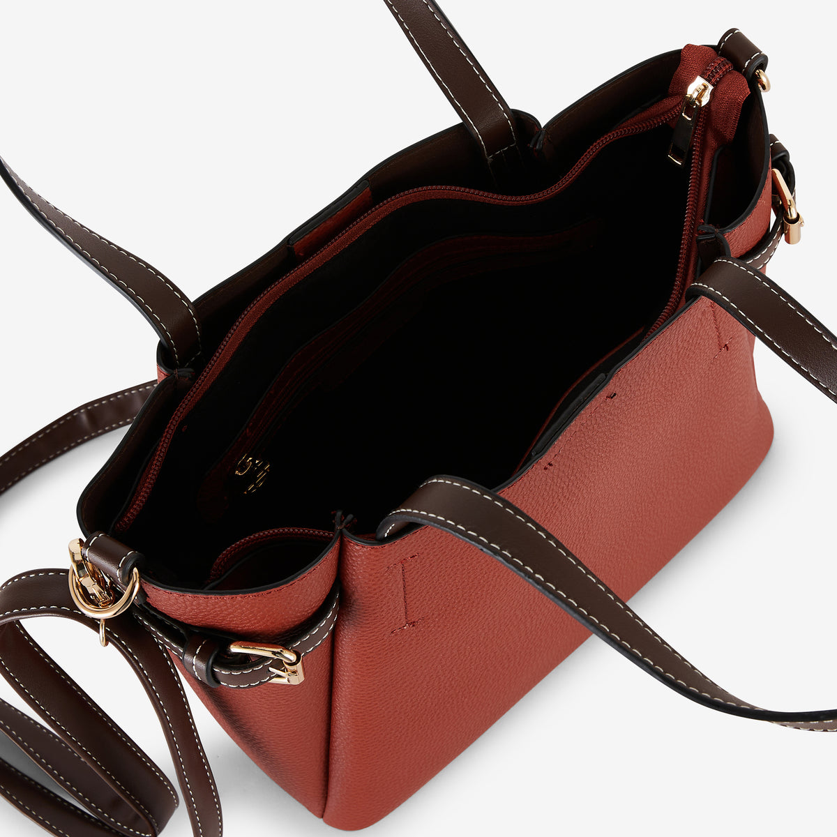 Sac à main effet grainé coloris brique