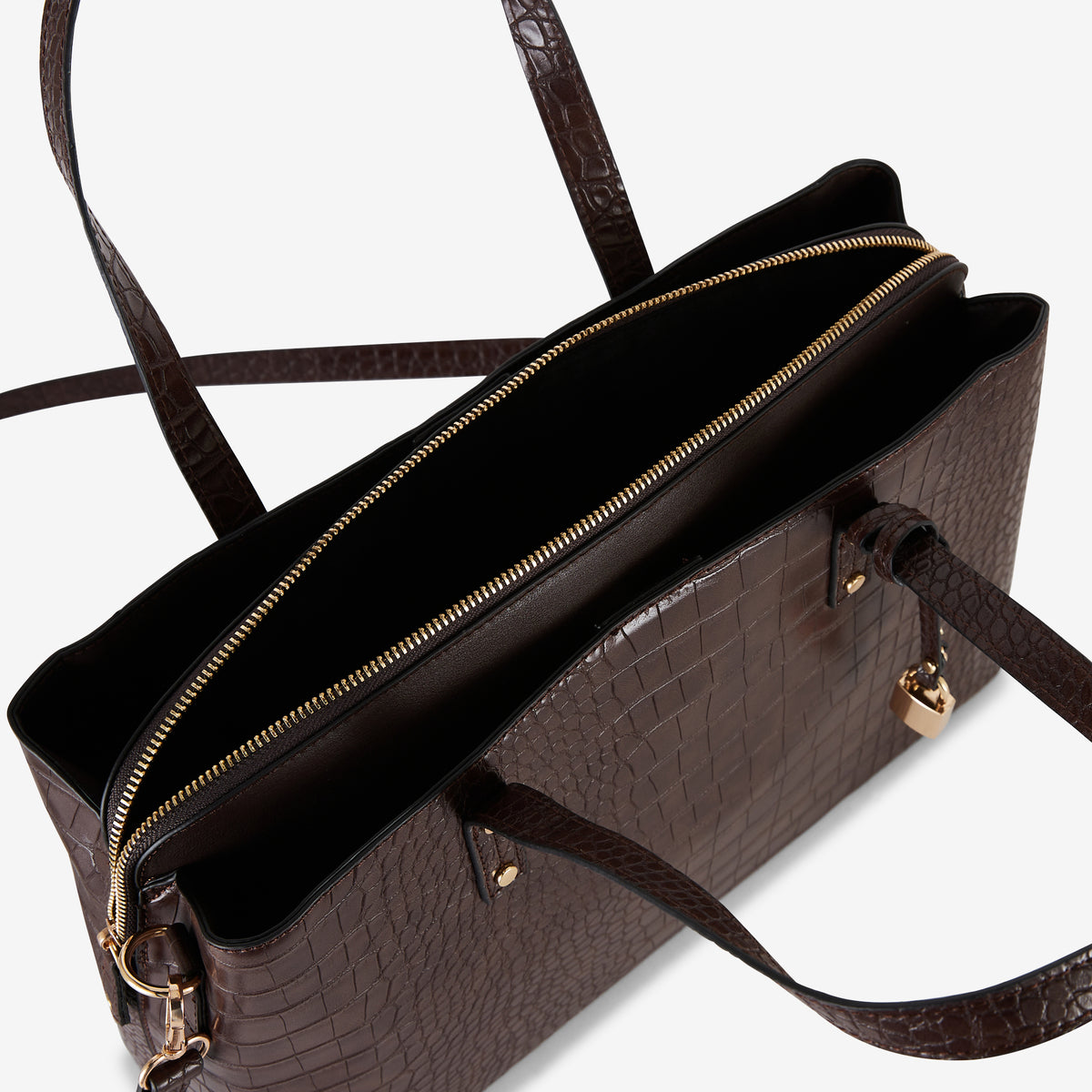 Sac cabas marron effet crocodile