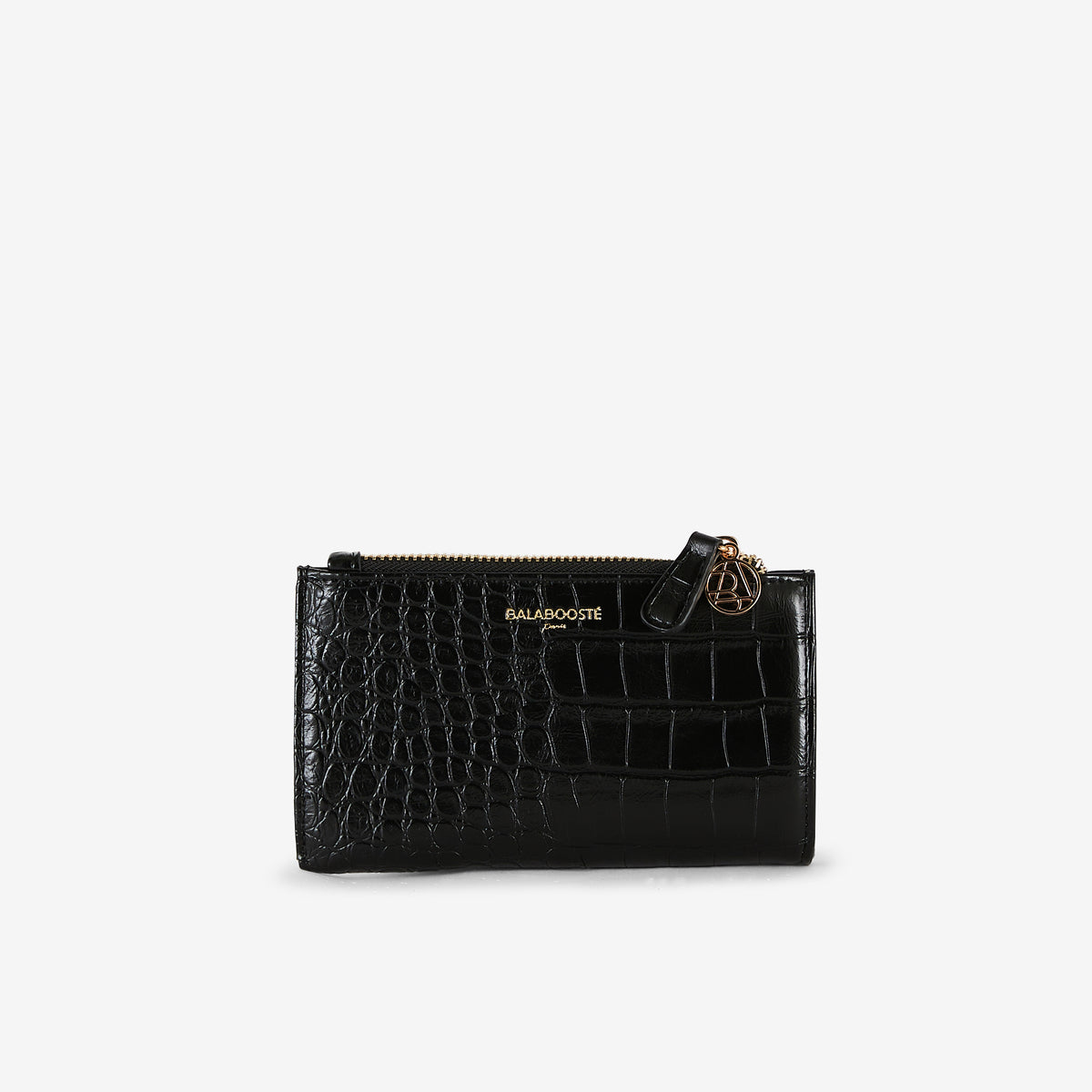 Portefeuille noir effet crocodile