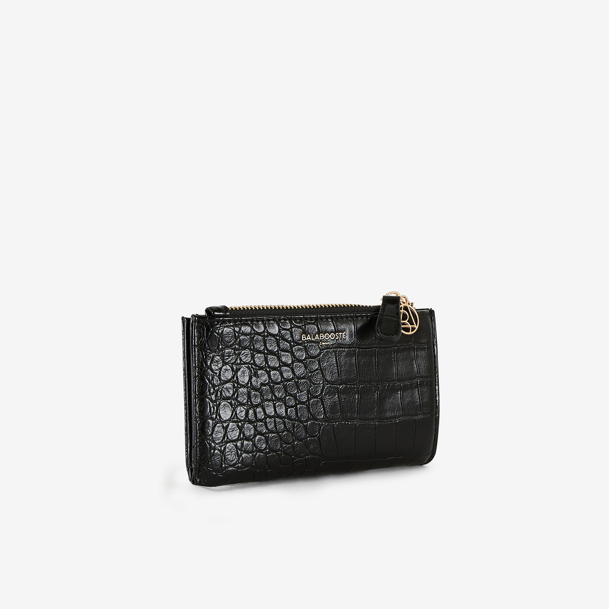Portefeuille noir effet crocodile
