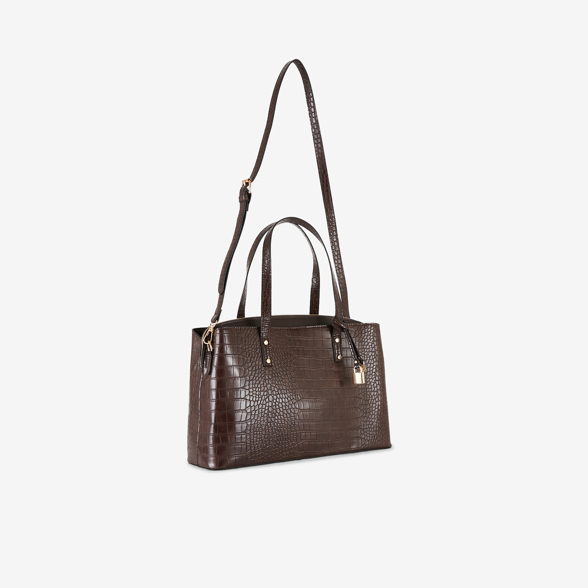 Sac cabas marron effet crocodile