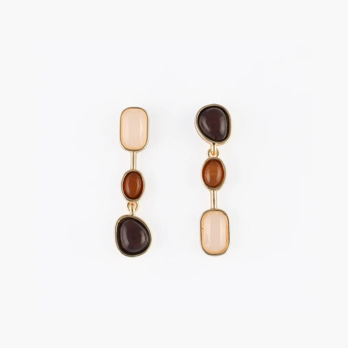 Boucles d'oreilles à cabochons asymétriques marron