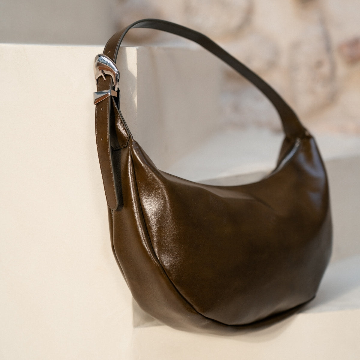 Sac porté épaule effet cuir kaki