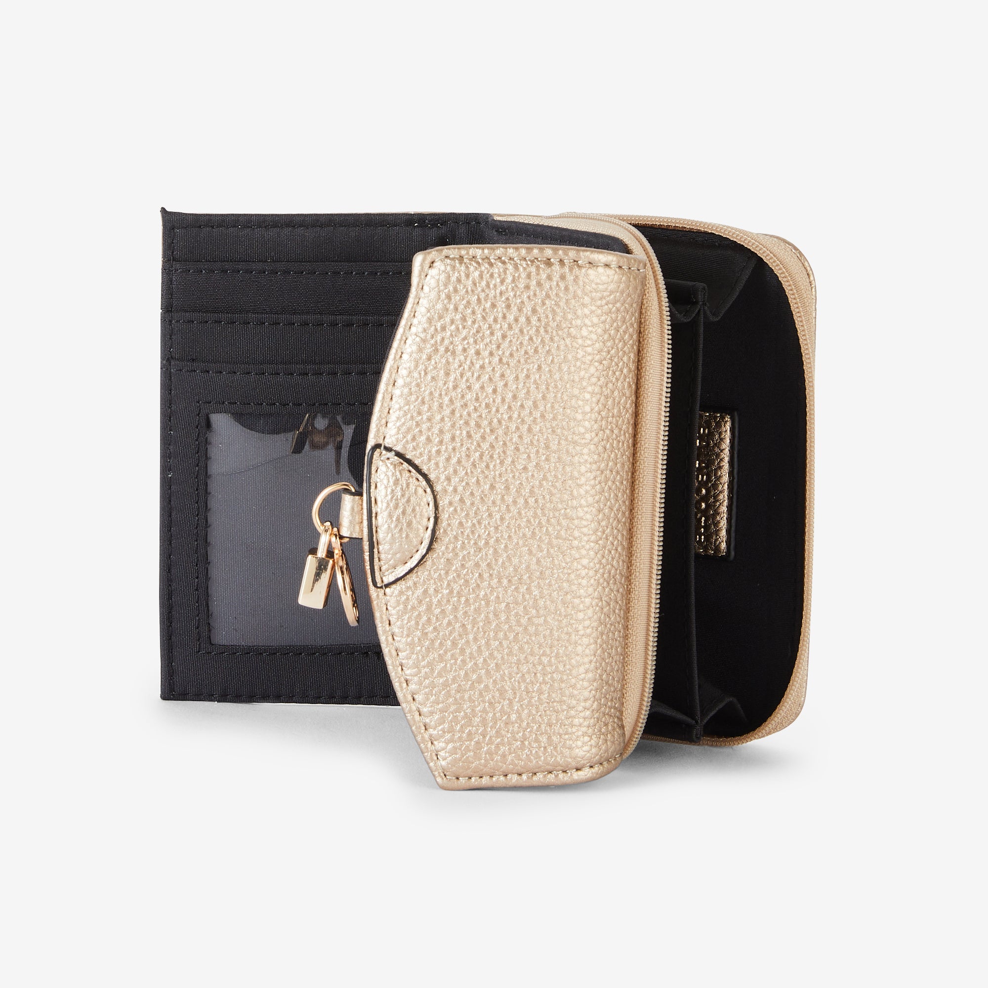 Portefeuille compagnon zippé à rabat doré
