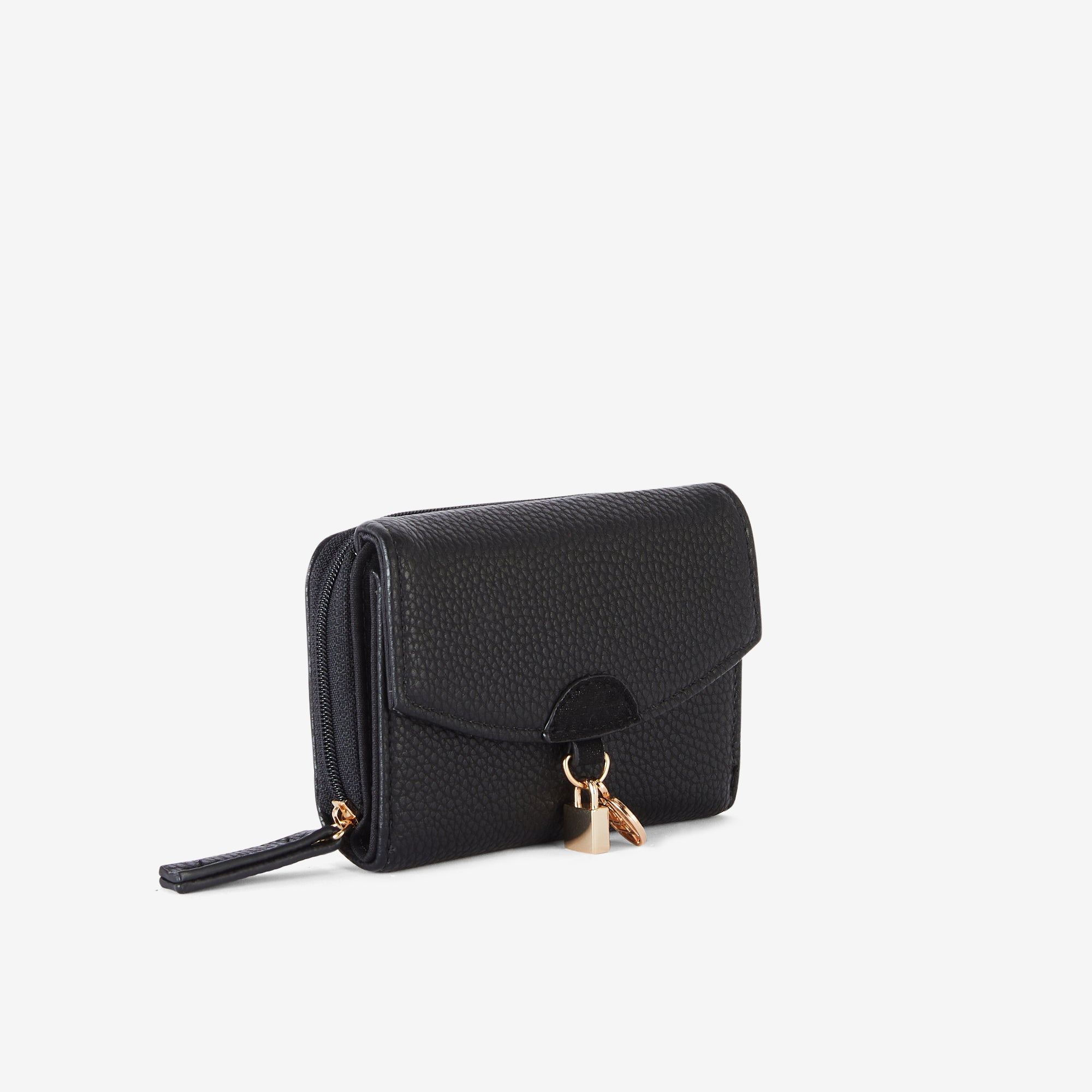Portefeuille compagnon zippé à rabat noir