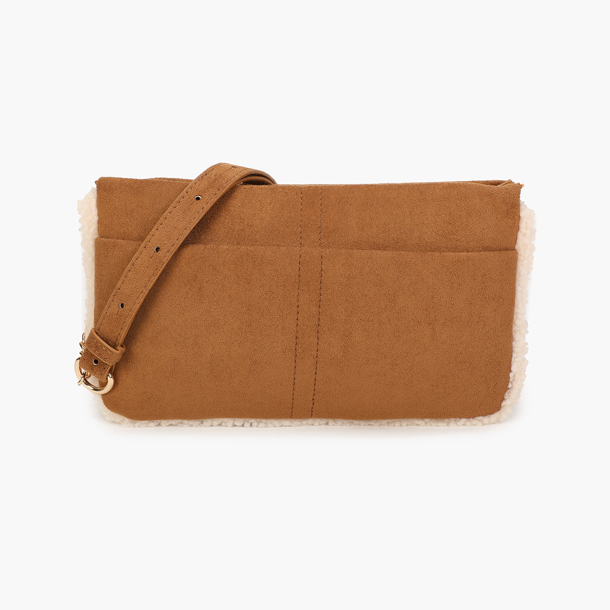 Sac pochette à bandoulière bi-matière camel