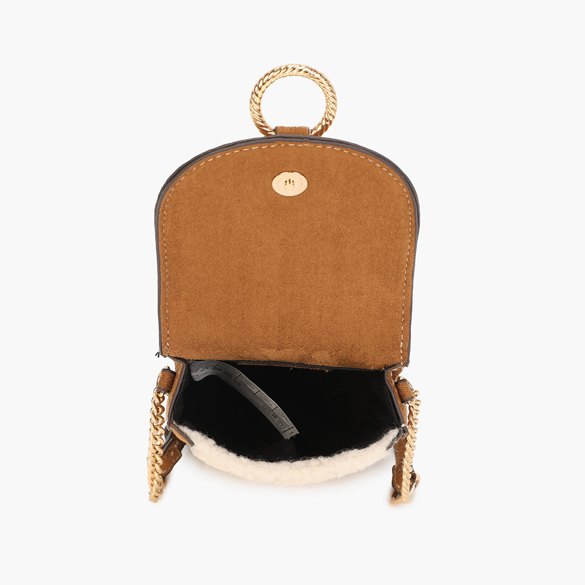 Pochette de téléphone bi-matière beige et camel