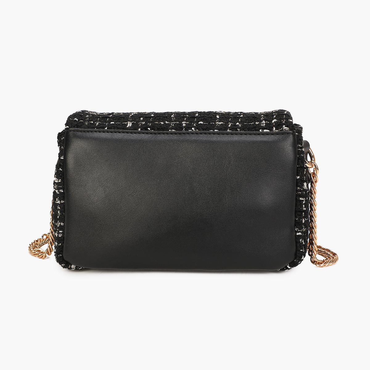 Sac à bandoulière bi-matière en tweed noir