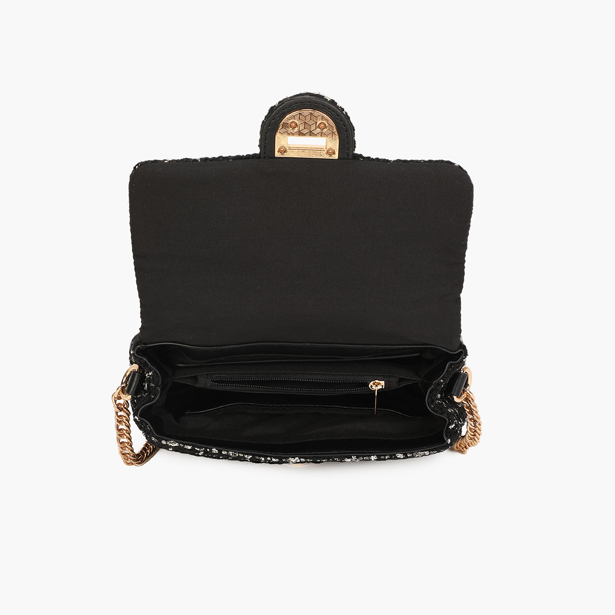 Sac à bandoulière bi-matière en tweed noir