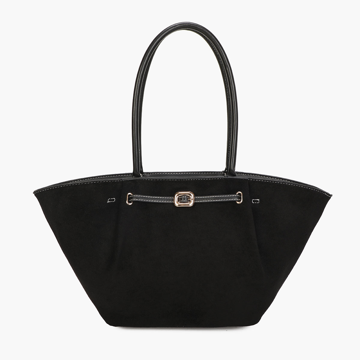 Cabas forme trapèze noir avec ceinture décorative