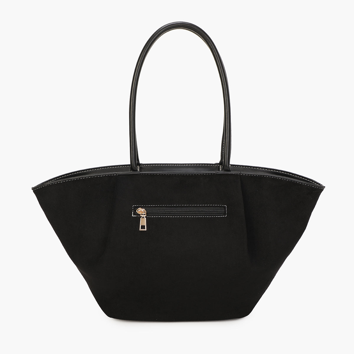 Cabas forme trapèze noir avec ceinture décorative