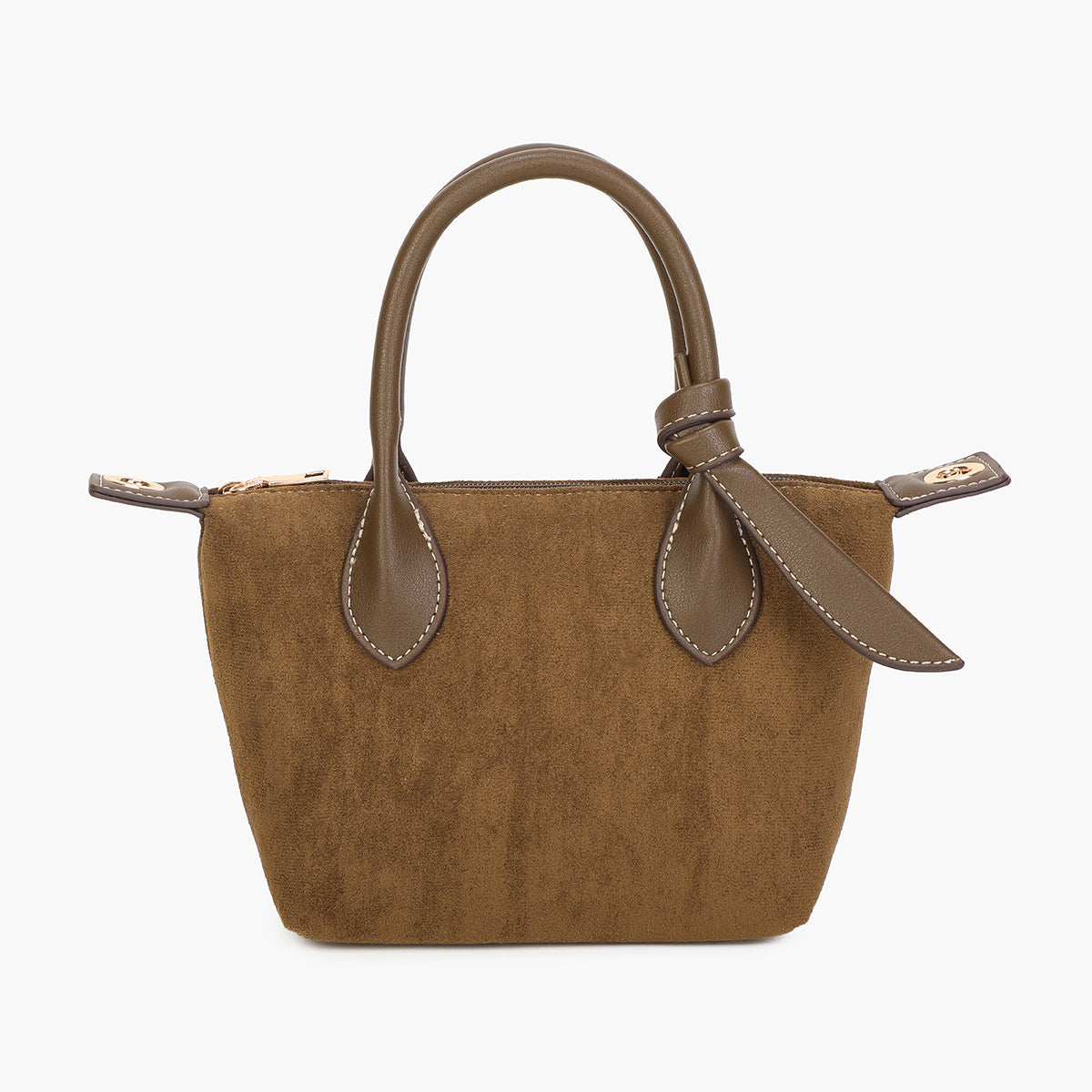 Petit sac texturé à anses et piqûres contrastées kaki