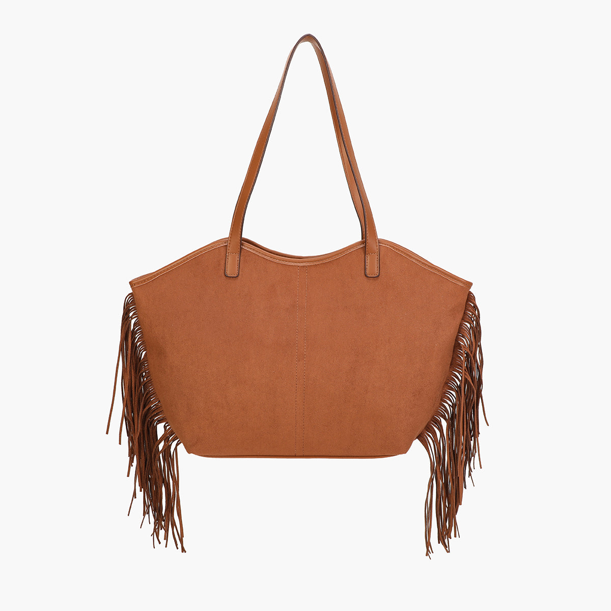 Grand sac porté épaule texturé à franges camel