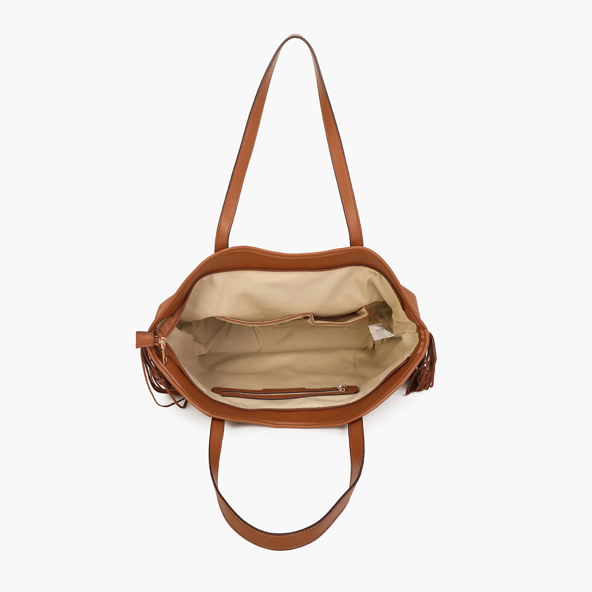 Grand sac porté épaule texturé à franges camel
