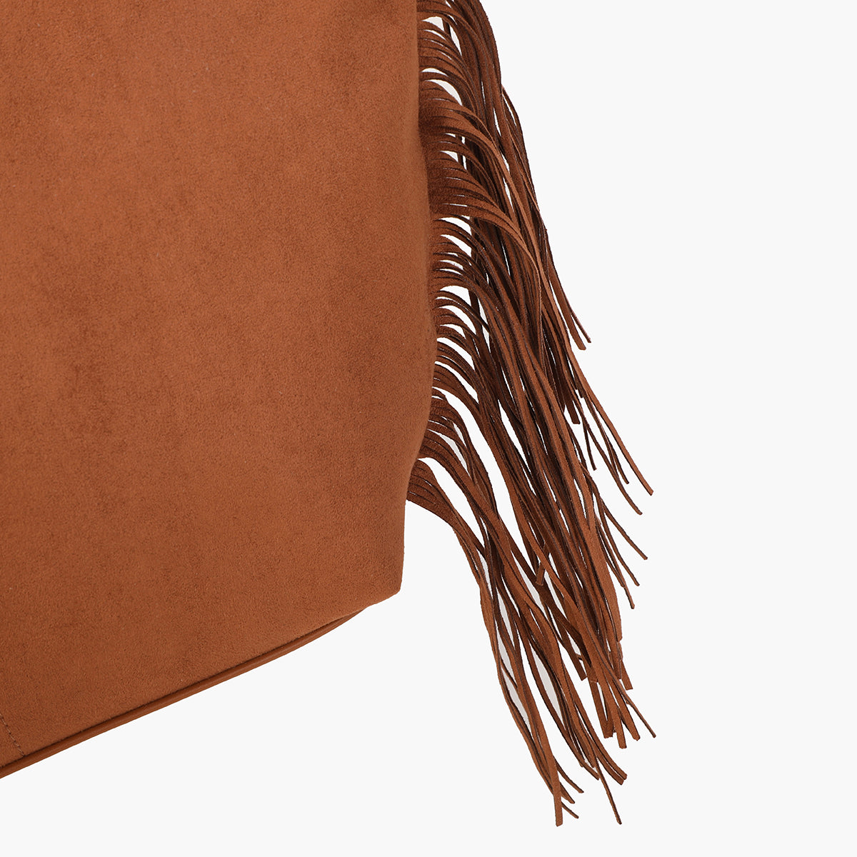 Grand sac porté épaule texturé à franges camel