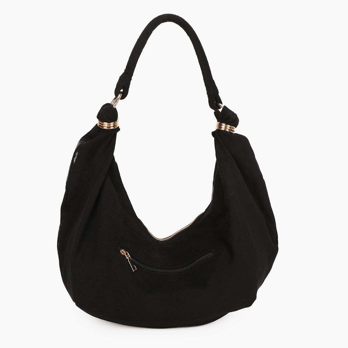 Sac demi-lune bi-matière porté épaule noir