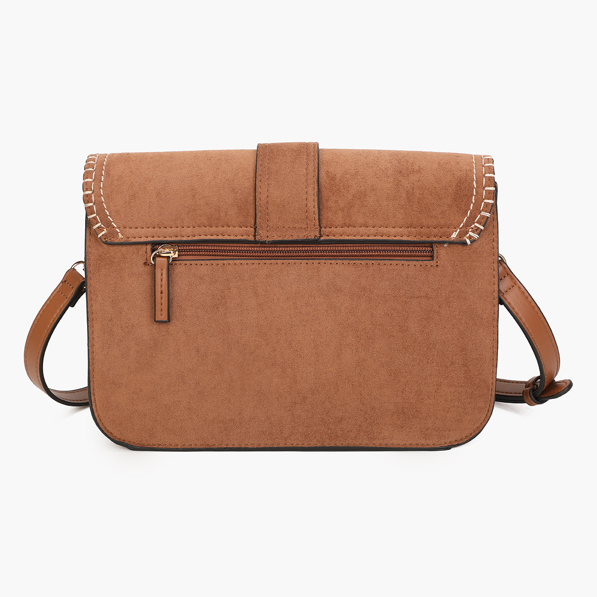 Sac à bandoulière camel et surpiqûres contrastées